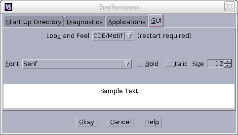 image of properties dialog with GUI tab selected (Cde/motif Look and Feel)